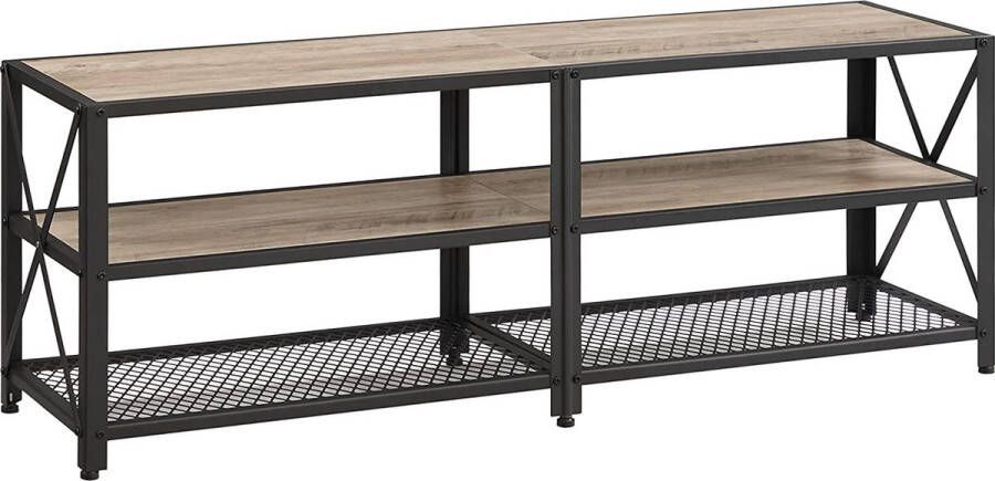 Acaza TV-meubel TV-tafel voor TV's tot 60 inch TV-meubel met planken en stalen Frame TV-plank voor Woonkamer en Slaapkamer Grijs zwart