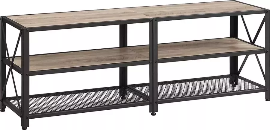 Acaza TV-meubel TV-tafel voor TV's tot 60 inch TV-meubel met planken en stalen Frame TV-plank voor Woonkamer en Slaapkamer Grijs zwart