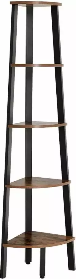 Acaza Vintage Hoekmeubel met 5 Legbladen Boekenrek voor de Woonruimte 32.5x34x159cm Zwart Bruin