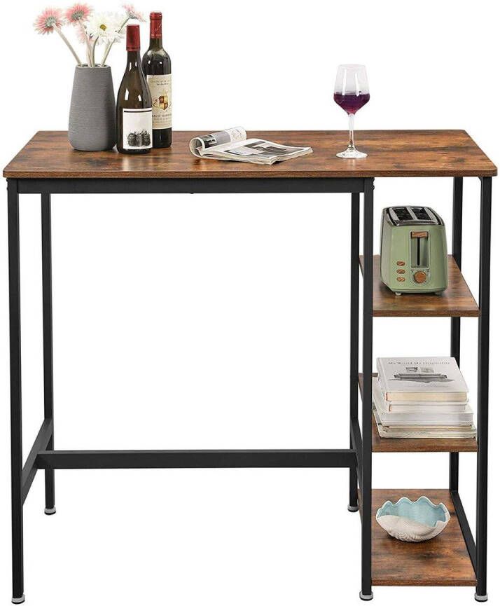 Acaza Vintage Hoge Bartafel voor Bar of Keukenruimte Solide Metalen Frame 109 x 60 x 100cm Zwart Bruin