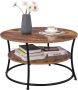 Acaza Vintage Salontafel Ronde Woonkamertafel Bijzet Tafel Vintage Bruin en Zwart - Thumbnail 2