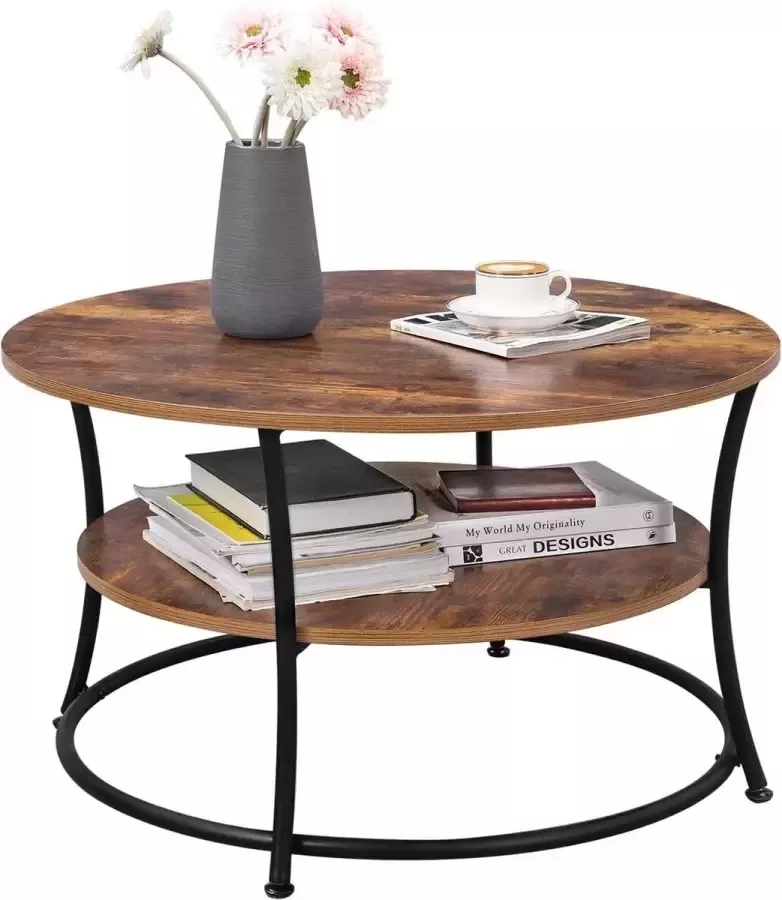 Acaza Vintage Salontafel Ronde Woonkamertafel Bijzet Tafel Vintage Bruin en Zwart