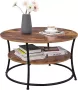 Acaza Vintage Salontafel Ronde Woonkamertafel Bijzet Tafel Vintage Bruin en Zwart - Thumbnail 1
