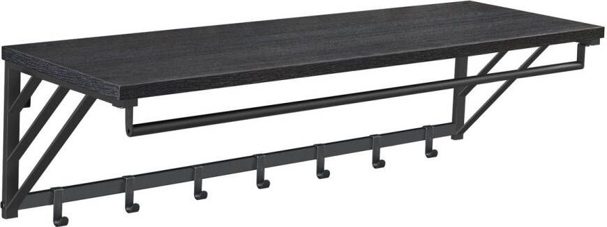 ACAZA Kapstok Wandkapstok Kapstok Hangend 90 x 30 x 26.2 cm 7 Verwijderbare Haken met Plank en Kledingstang Zwart - Foto 2