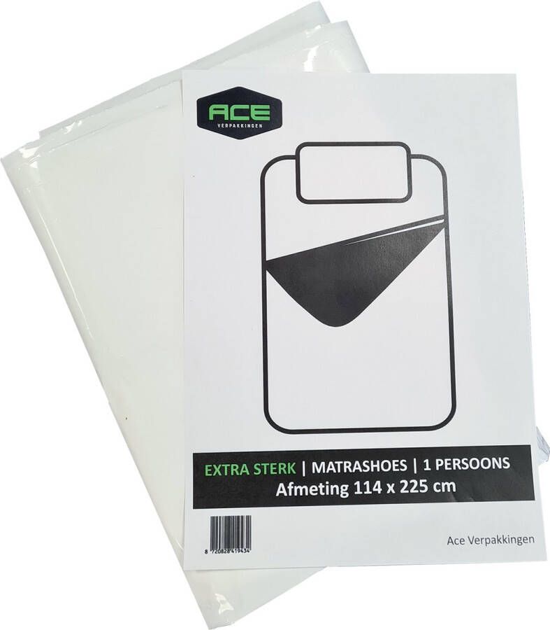 Ace Verpakkingen Extra Sterke Matrashoes 1 persoons Matras beschermer Verhuishoes -Niet doorschijnend 114 × 225cm 100mu Wit Ideaal voor verhuizen opslag