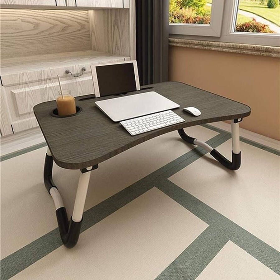 ACITMEX laptopbedtafel opvouwbare draagbare laptopbedtafel met dranksleuf notebookstandaard ontbijtblad boekenhouder voor slaapbank terras balkon tuin zwart - Foto 2