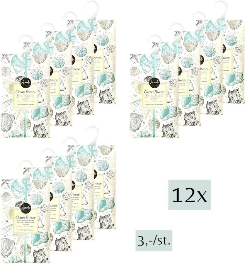 Acorde Geurzakjes 12x 'Ocean Breeze' Inclusief verzenden 17x10 cm Geurzakje Geurbuiltjes Geurbuiltje Geurverfrisser Luchtverfrisser Huisparfum Verfrisser Parfum Frisse geur Hanger Kledingkast Kleding Kast Toilet Wc Auto
