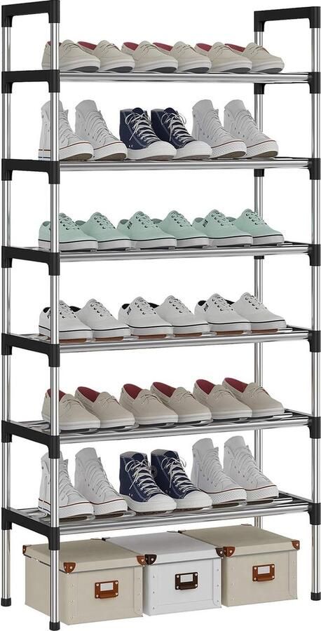AcornFort 6-laags zilveren verstelbare schoenenrekken schoenenopslag hoge schoenenrek organizer plankhouder standaard voor 18 paar schoenen 56 x 30 x 110 cm extra robuuste constructie