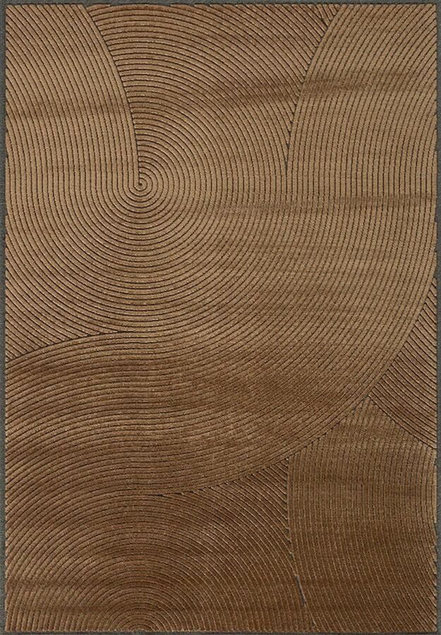 Acsento Chiara 1012 Grey Cognac Vloerkleed 240 x 340 cm Brown Rectangular Viscose Wool Polyamide Dining room Living room Geometric Stripes Industrial Modern