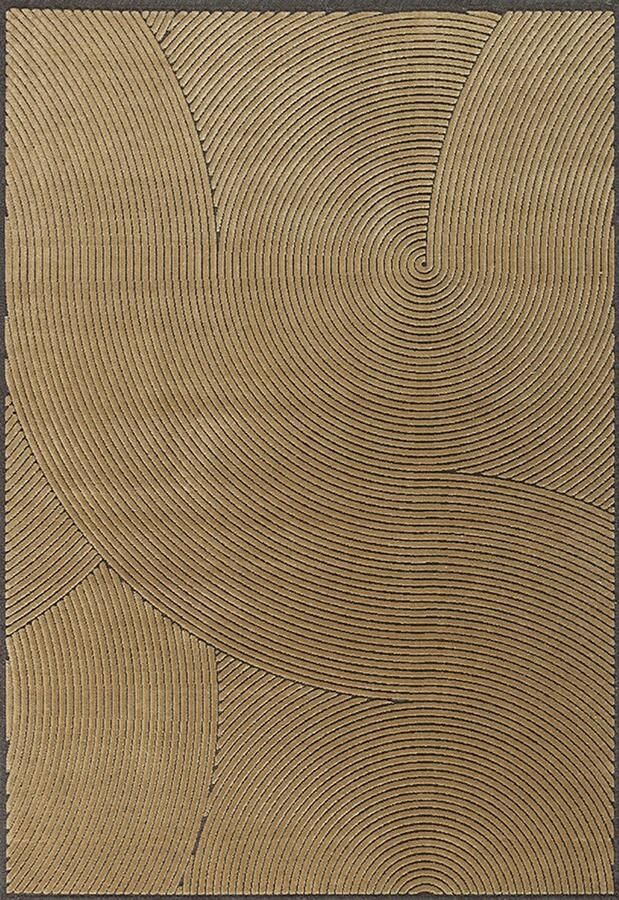 Acsento Chiara 1012 Grey Gold Vloerkleed 280 x 380 cm Yellow Viscose Wool Polyamide Dining room Living room Geometric Stripes Industrial Modern