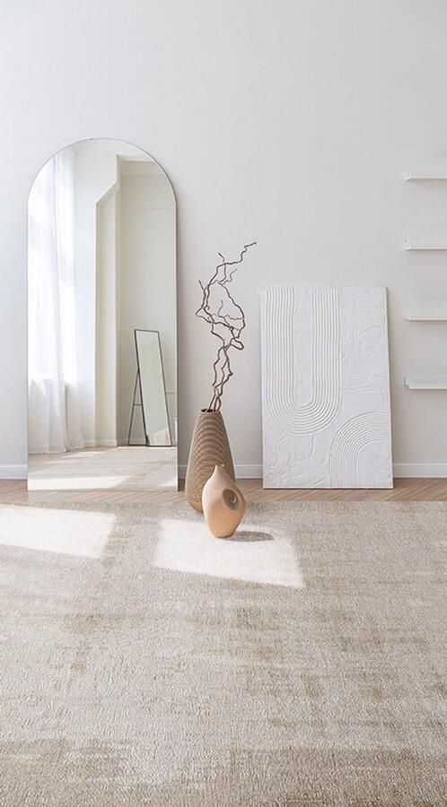 Acsento Grunge Ice Vloerkleed Ø 200 cm Beige Rectangular Round Acrylic Viscose Cotton Polyester Dining room Living room Office Kitchen Abstract Vintage Scandinavian Modern