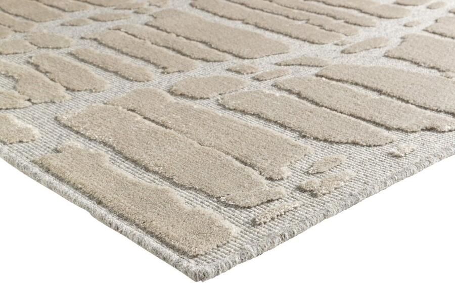 Acsento Vloerkleed 160 x 230 cm Beige Rechthoekig Wol Viscose Eetkamer Woonkamer Slaapkamer Abstract Modern