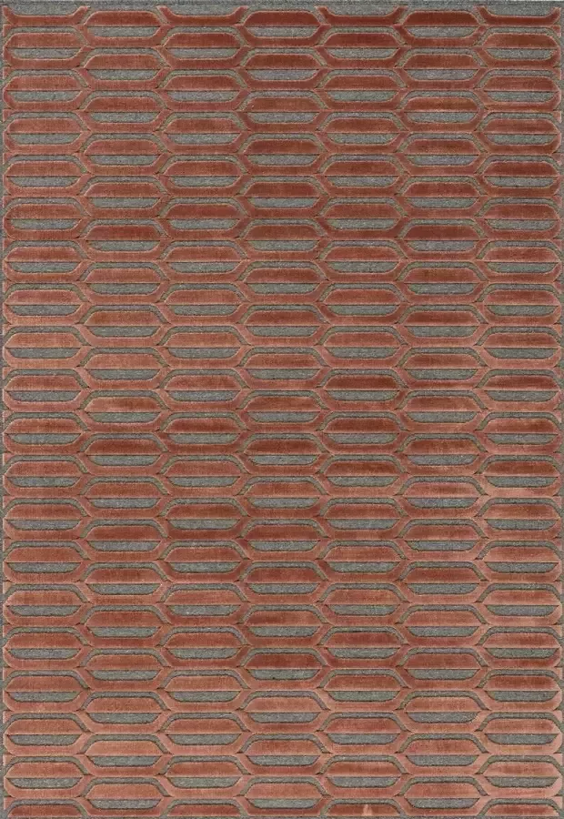 Acsento Chiara 949 Grey Red Vloerkleed 240 x 340 cm Red Grey Rectangular Wool Dining room Living room Bedroom Geometric Modern Retro