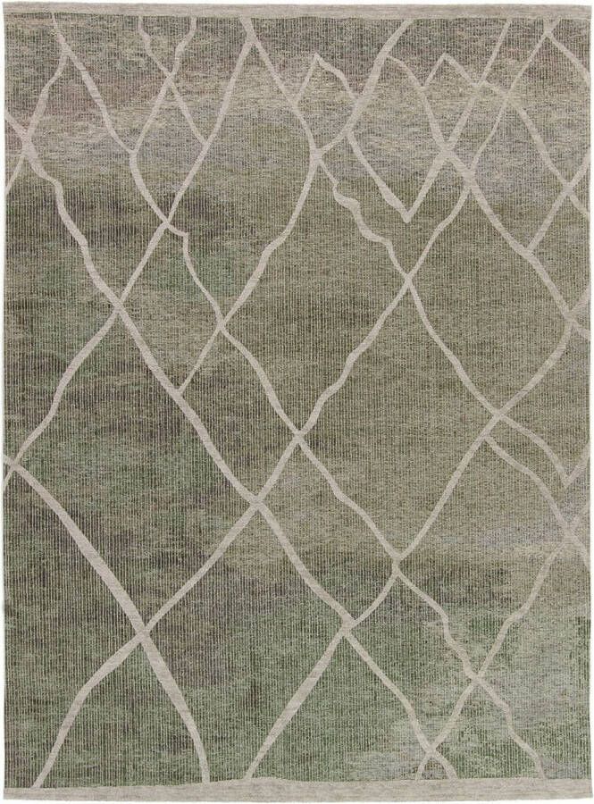 Acsento Rabat Green Taupe Vloerkleed 240 x 340 cm Green Rectangular Acrylic Dining room Living room Geometric Stripes Modern