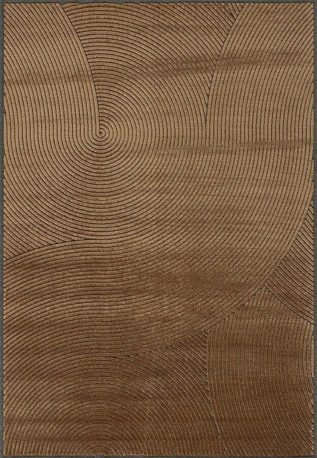 Acsento Chiara 1012 Grey Cognac Vloerkleed 280 x 380 cm Brown Rectangular Viscose Wool Polyamide Dining room Living room Geometric Stripes Industrial Modern