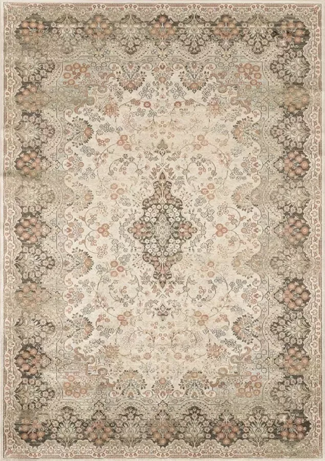 Acsento Classico 961 Stone 475 Vloerkleed 160 x 230 cm Beige Taupe Rectangular Viscose Dining room Living room Bedroom Medallion Vintage Country Classic