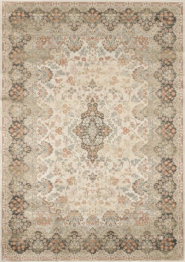 Acsento Classico 961 Stone 475 Vloerkleed 200 x 290 cm Beige Taupe Rectangular Viscose Dining room Living room Bedroom Medallion Vintage Country Classic