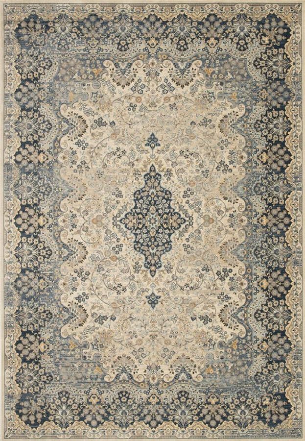 Acsento Classico 961 Stone 477 Vloerkleed 280 x 380 cm Beige Blue Rectangular Viscose Dining room Living room Bedroom Medallion Vintage Classic