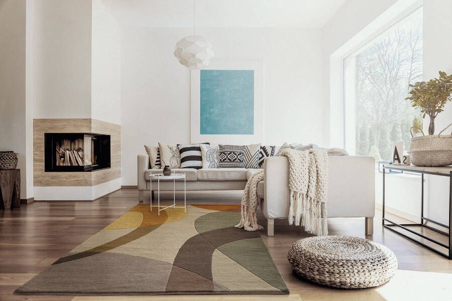 Acsento Corte Yellow Vloerkleed 240 x 340 cm Veelkleurigcolor Rectangular Wol Eetkamer Woonkamer Geometrisch Modern