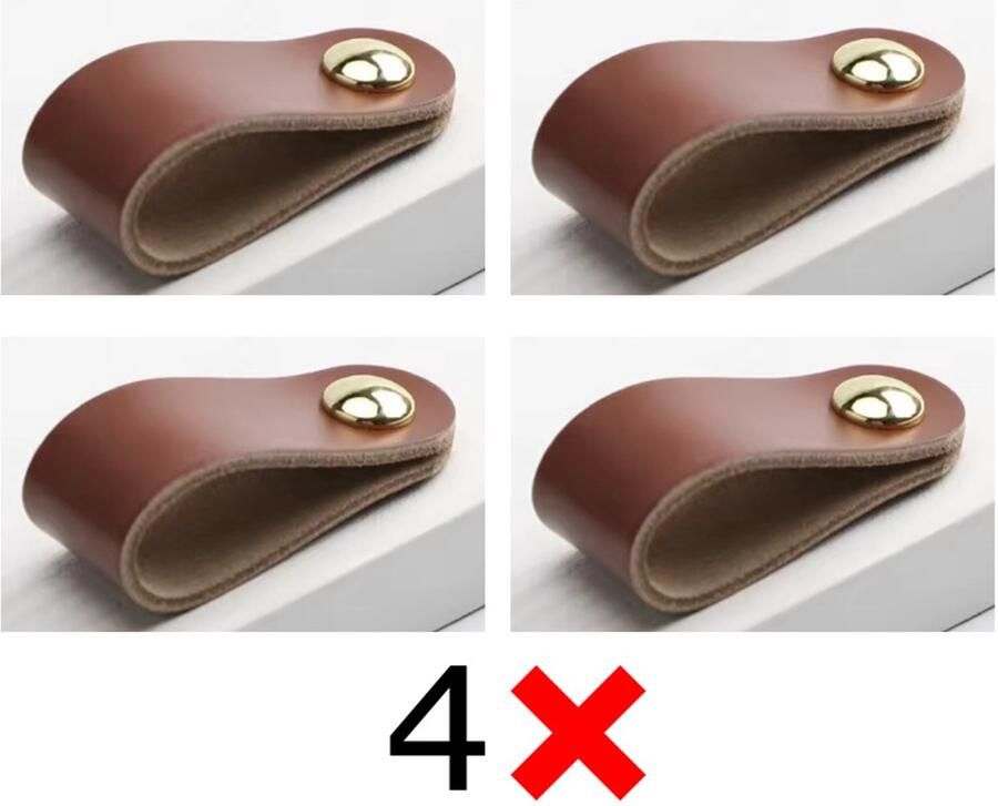 Actie4you Leren Handgrepen – Meubelgreep – Handvaten Kast – Keukengreep – Ladegreep – Leren Lus – Incl. Schroeven Set van 4 – Buffel Leer – Bruin