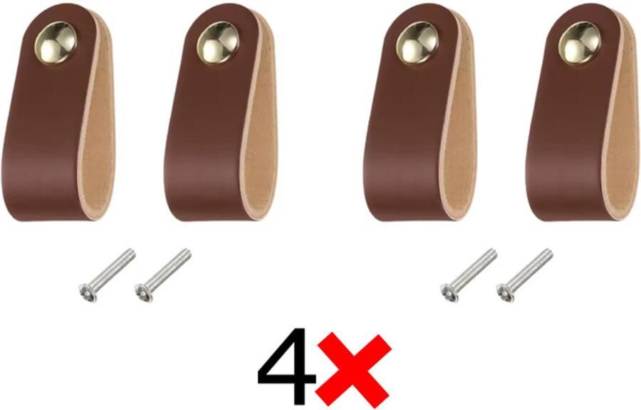 Actie4you Leren Handgrepen – Meubelgreep – Handvaten Kast – Keukengreep – Ladegreep – Leren Lus – Incl. Schroeven Set van 4 – Buffel Leer – Donker Bruin