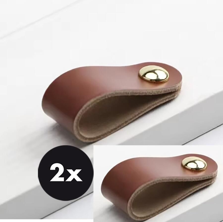 Actie4you Leren Handgrepen – Meubelgreep – Handvaten Kast – Keukengreep – Ladegreep – Leren Lus – Incl. Schroeven Set van 2 – Buffel Leer – Bruin