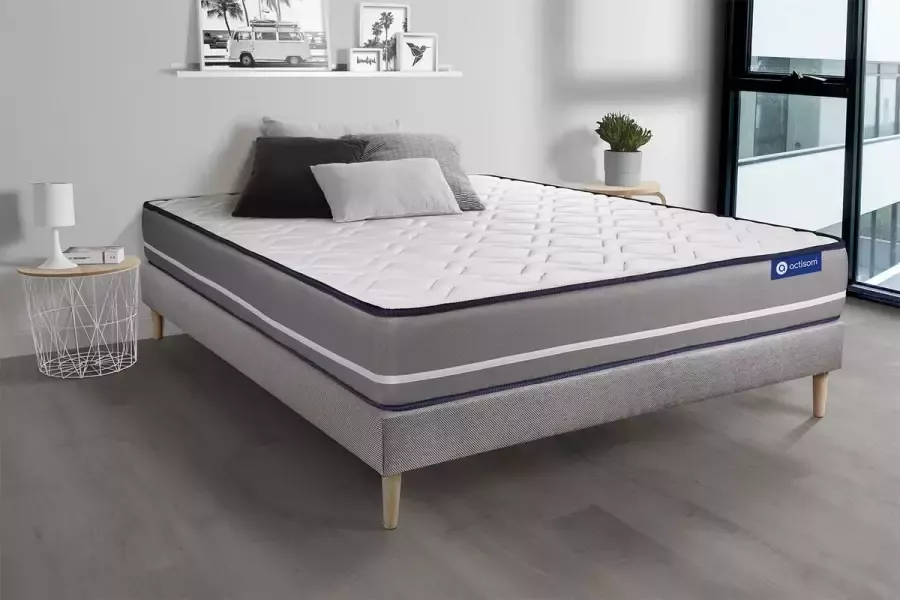 Actisom Complete boxspring met matras tweepersoons- Actilatex pur grijs Latex en traagschuim 140 x 210 cm