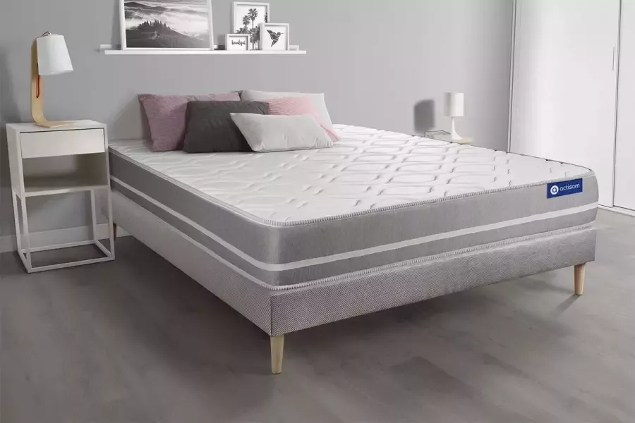 Actisom Complete boxspring met matras tweepersoons- Actimemo touch grijs Traagschuim 120 x 220 cm