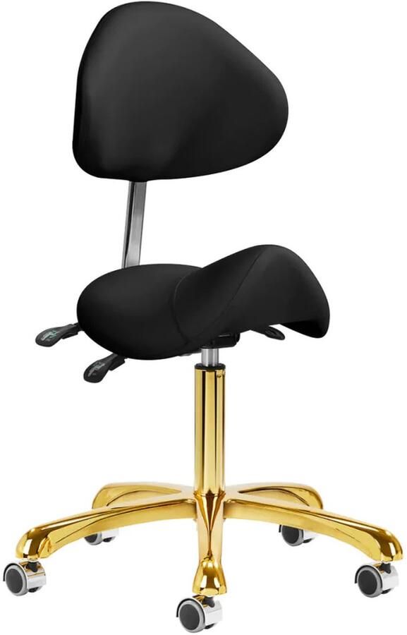 Active Shop Giovanni 1004 cosmetische zadelkruk – Goud Zwart – Ergonomisch – Met verstelbare rugleuning – 50–64 cm – Professioneel gebruik