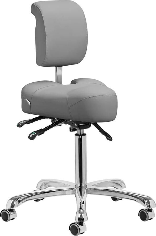 Activeshop Giovanni Ergonomische Podologie Cosmetische Zadelkruk Met Rugleuning Kappers kruk Pedicure Schoonheidsspecialist Grijs
