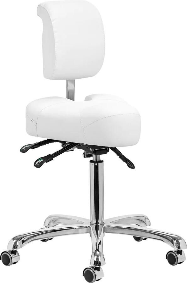 Activeshop Giovanni Ergonomische Podologie Cosmetische Zadelkruk Met Rugleuning Kapperskruk Pedicure Schoonheidsspecialist Wit