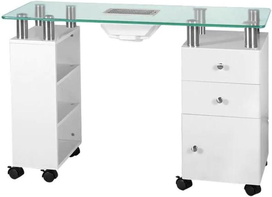 Activeshop Glazen cosmetische tafel manicure tafel bureau met absorber 013B wit