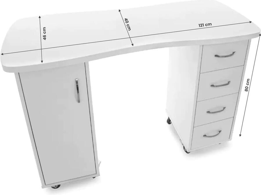 Activeshop Manicure tafel wit bureau met twee kasten