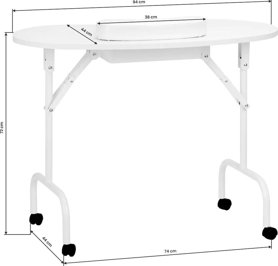 Activeshop Manicuretafel Inklapbare manicuretafel zonder afzuiging — Manicuretafel inklapbaar — Opvouwbaar bureau 4031 wit + tas