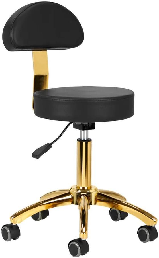 Activeshop Cosmetische Ergonomische Zadelkruk AM-304G Zwart – Met Rugleuning – Gouden Onderstel – Verstelbaar – Luxe Werkkruk - Foto 2