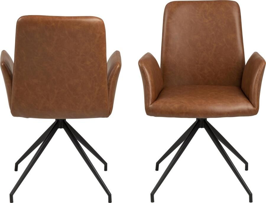 Hioshop Nadine eetkamerstoel met draaivoet cognac PU kunstleer zwart metaal.
