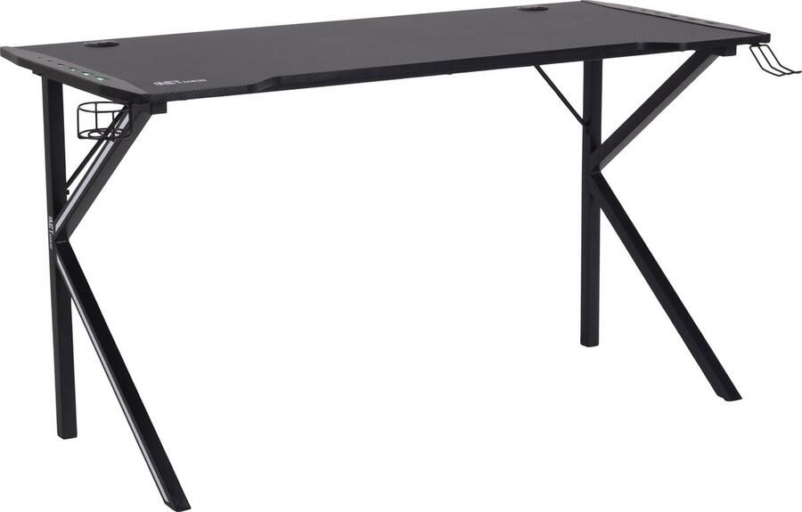 Hioshop Nimaj gamertafel met LED headsethouder bekerhouder zwart. - Foto 3