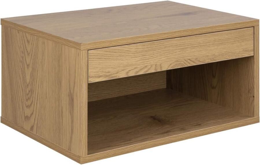 Hioshop Nolet nachtkastje wandmontage 1 lade 1 plank eik decor.
