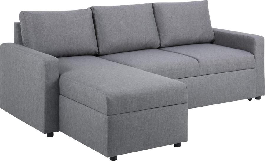 Hioshop Sander slaapbank met chaise longue opbergruimte en uittrek grijs.