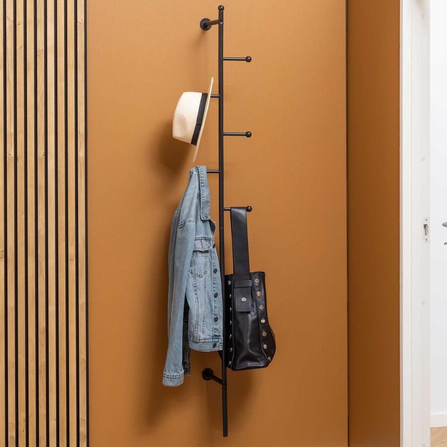 Actona Wandkapstok Preston staal met 6 haken zwart Hal & berging Zwart Metaal; Staal Hal & berging Op voorraad