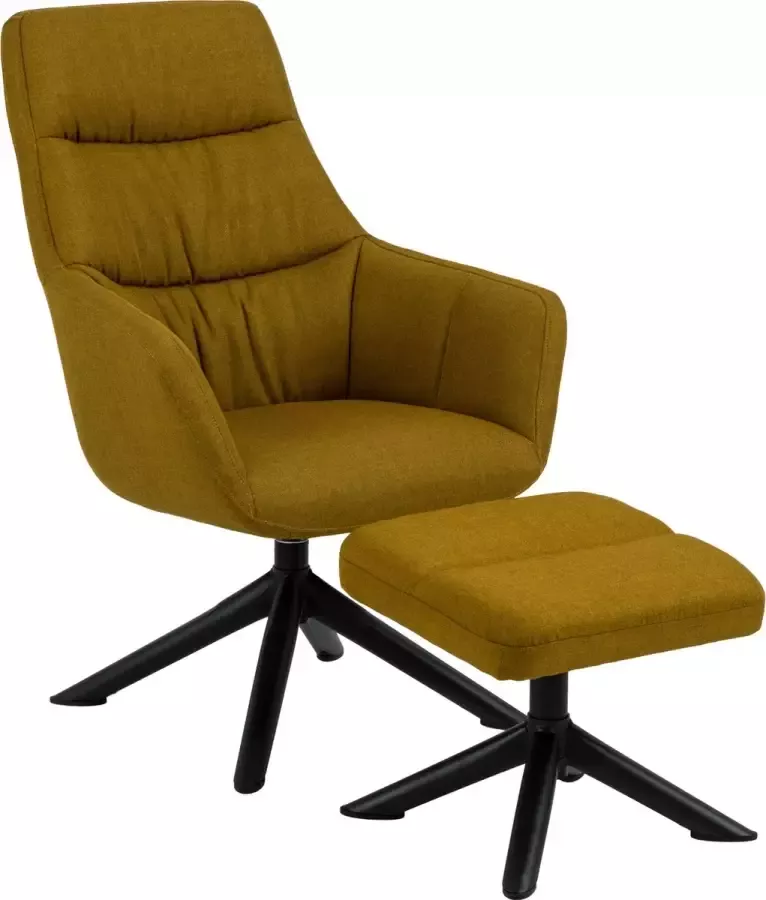 Hioshop Heata fauteuil lounge fauteuil met kruk kerrie zwart. - Foto 1
