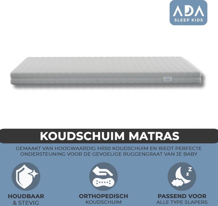 Ada Sleep Kids Matras 80x160 cm eenpersoons 14cm dik koudschuim HR+ orthopedisch ventilerend medium hardheid anti-allergisch afritsbaar en wasbare hoes CertiPUR en Okoetex gecertificeerd