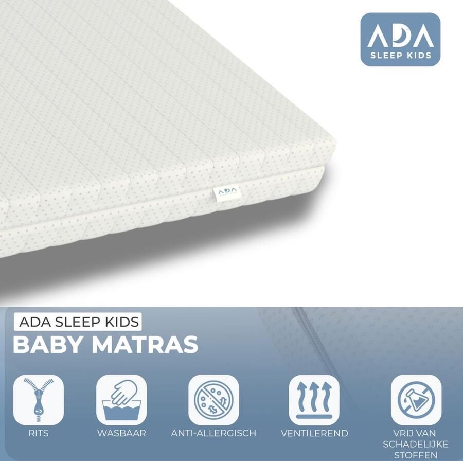 Ada Sleep Kids Peuter matras 70 x 140 cm Koudschuim Organic cotton Ledikant Hypoallergeen