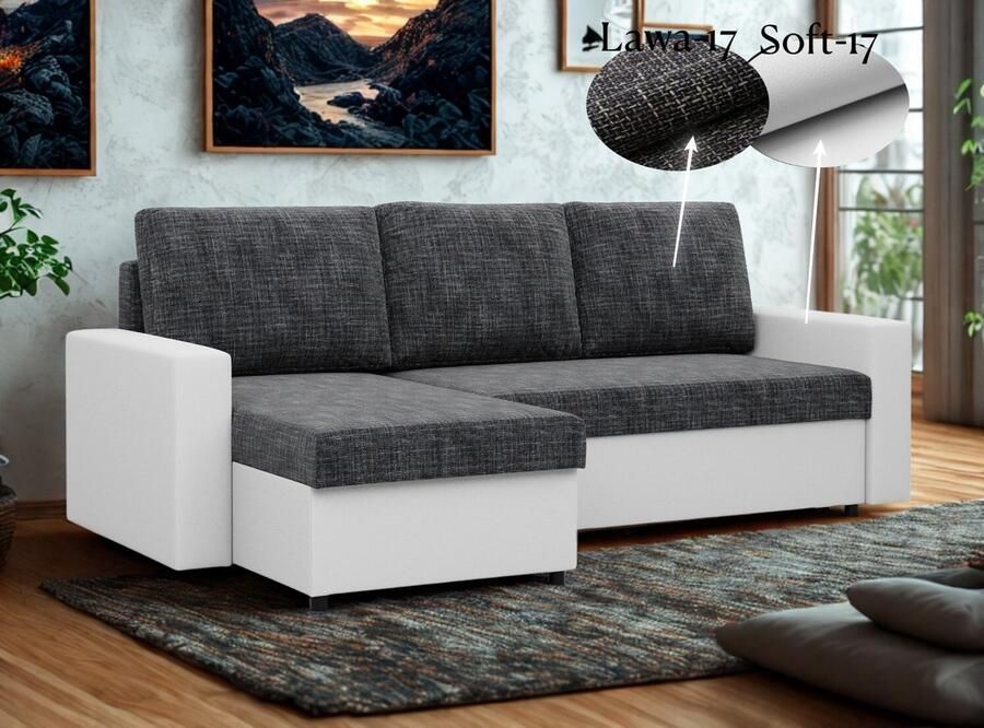 Adams Group Hoekbank LUNA Universeel --- Slaapbank met 2 X opbergruimte Links of Rechts Direct Leverbaar Zetel met slaapgedeelte 3 zits---Lawa17-Soft17