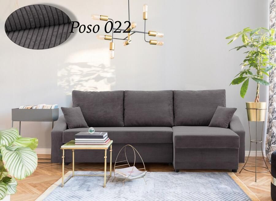 Adams Group Hoekbank NEO Universeel Stof Donkergrijs Corduroy- Slaapbank met 2 X opbergruimte Links of Rechts Direct Leverbaar Zetel met slaapgedeelte 3 zits