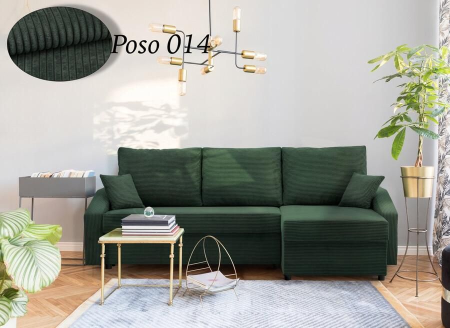 Adams Group Hoekbank NEO Universeel Stof Donkergroen Corduroy- Slaapbank met 2 X opbergruimte Links of Rechts Direct Leverbaar Zetel met slaapgedeelte 3 zits