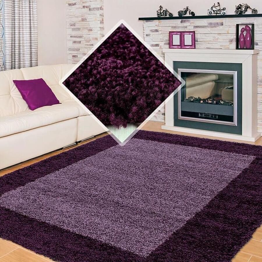Adana Carpets Hoogpolig vloerkleed met randversiering paarse kleur geschikt voor de woonkamer met jute achterkant afmetingen: 300 cm x 400 cm - Foto 2