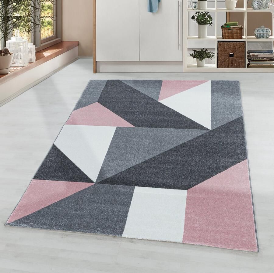 Adana Carpets Kortpolig vloerkleed geometrisch patroon roze woonkamerkleed jute achterkant afmeting: 200 cm x 290 cm - Foto 6