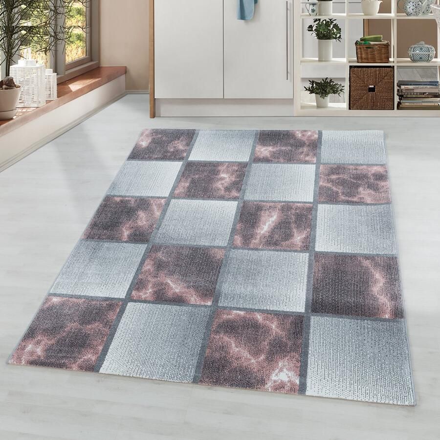 Adana Carpets Kortpolig vloerkleed geruit patroon roze woonkamerkleed jute achterkant afmeting: 240 x 340 cm - Foto 3
