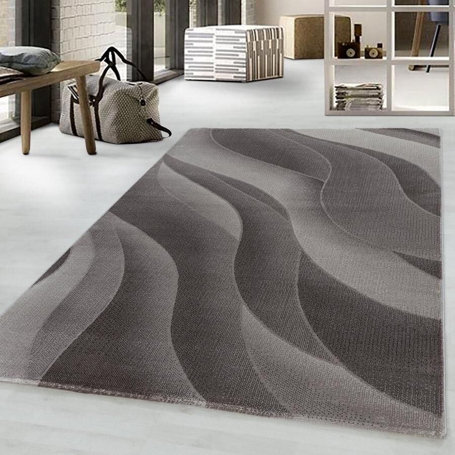 Adana Carpets Laagpolig vloerkleed golvend patroon bruine kleur woonkamerkleed jute achterkant afmeting: 240 x 340 cm - Foto 2